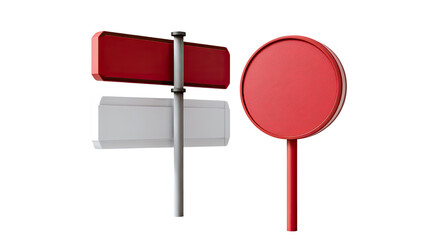Signage Signals: A minimalist composition of urban signposts in stark reds and silvers. conveying messages with clarity.