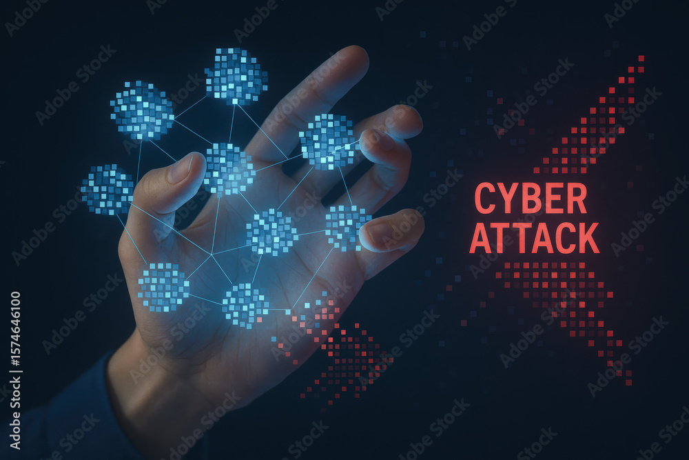 Poster a close-up a manipulating holographic data clusters illustrates the underlying patterns behind cyber