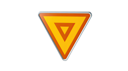 Yield Sign: A graphic depiction of a yellow and orange triangular yield sign, a universal symbol of traffic regulation and road safety. 
