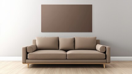 Visually striking product photography, commercial poster of a cozy living room, Mocha Mousse wall, plush sofa, neutral tones