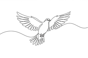 Naklejka premium Graceful dove soars in continuous line art, embodying freedom and peace, perfect for simple logos and elegant graphic designs.