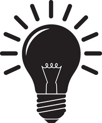 Black lightbulb silhouette icon vector illustration. Symbol of idea, innovation, creativity, energy, and solution. Simple isolated graphic for creative thinking.
