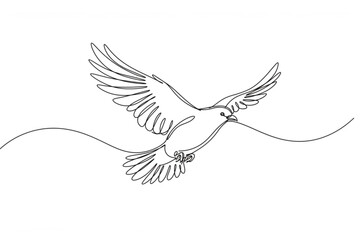 Fototapeta premium Minimalist design featuring a flying dove in continuous line art style, ideal for peace themes or creative graphic applications.