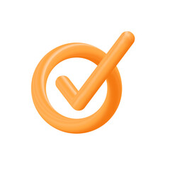 3D UI Symbols Check Icon PNG. Glossy Orange Approval Tick for Buttons, UI, and Web Graphics.