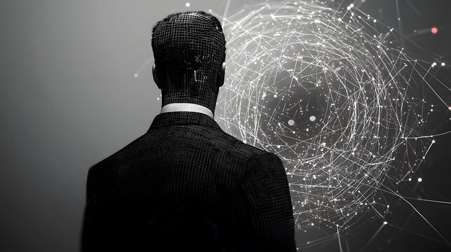 Abstract representation of a businessman with digital network background