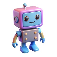 Cute cartoon robot with a friendly face isolated on white background