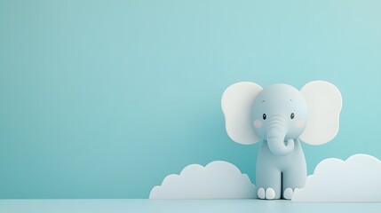 Cute Cartoon Elephant Animation on Blue Background with Clouds