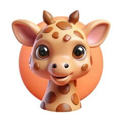 Naklejka premium Cute 3d cartoon giraffe head with big eyes isolated on white background
