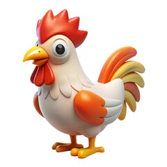 Cute cartoon rooster with orange comb and tail isolated on white background