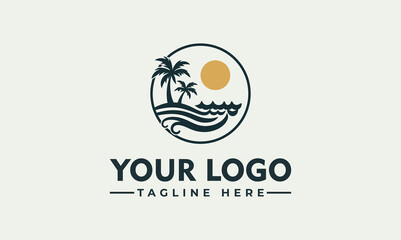 A stylized logo depicting a tropical beach scene.