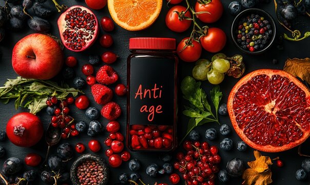 Nature's Elixir anti age potion amidst fruits, a culinary symphony of health
