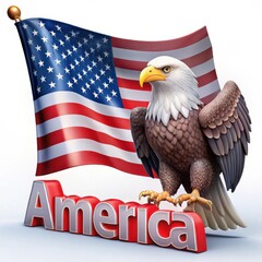 Naklejka premium Majestic bald eagle and american flag with the word america isolated on white background