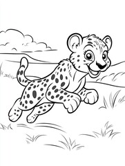 A playful cheetah cub in a grassy savanna
