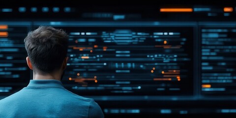 Navigating the future a businessman engages with cutting-edge Ai on digital screens