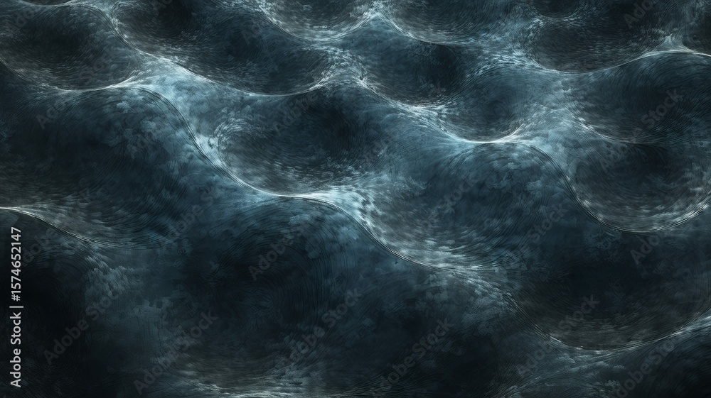 Poster textured, dark blue abstract background with curving linear patterns suggesting depth and motion.