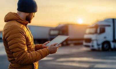Dawn's digital dispatch logistics manager manages fleet on a tablet at truck stop