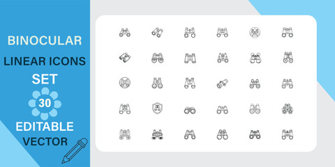 Binocular Linear Icons Set 30 Editable Vector Graphics for Design