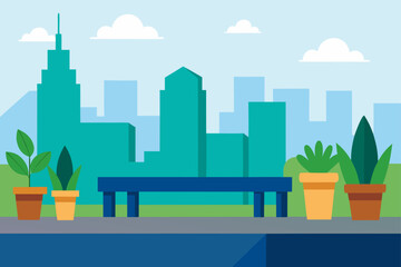 Naklejka premium Morning urban skyline illustration with city buildings and a tree silhouette vector art