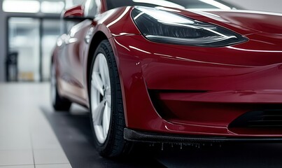 Polishing perfection achieving showroom shine on a crimson vehicle in a garage