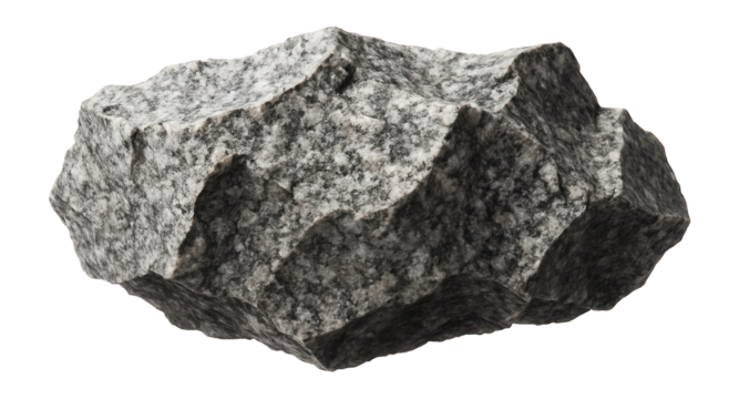 Jagged granite boulder with sharp edges and speckled mineral inclusions