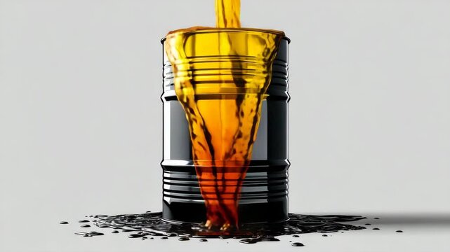Oil flowing from a metal barrel creating a puddle on a smooth surface