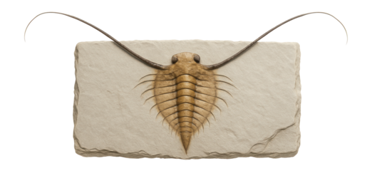 Fossil of Leanchoilia with long, whip-like antennae and segmented body