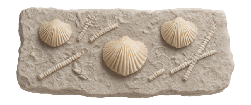 Fossiliferous limestone slab with embedded brachiopod shells and crinoid fragments