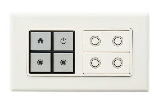 Modern smart home control panel with multiple buttons isolated with transparent background