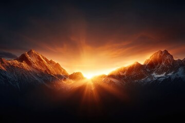 Fototapeta premium Majestic mountain peaks bathed in the warm light of sunrise.
