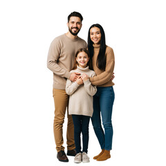 Portrait of a happy family with daughter, smiling parents and child together, perfect for family-themed content