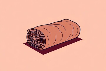 Flat illustration of a rolled dessert with a spiral pattern on a soft pink background, showcasing a sweet treat in a playful and artistic style.