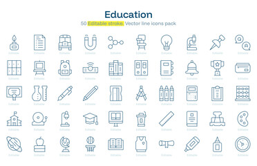 Education line icon pack. Education Stroke icon set. Editable Stroke icon