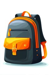 Colorful backpack illustration featuring a sleek design with orange accents, showcasing a spacious main compartment and front pocket, ideal for students and travelers seeking style and functionality