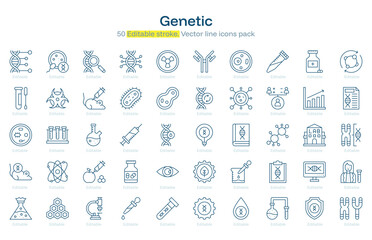 Genetic line icon pack. Genetic Stroke icon set. Editable Stroke icon