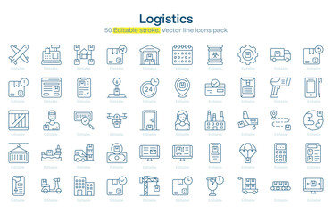 Logistics line icon pack. Logistics Stroke icon set. Editable Stroke icon