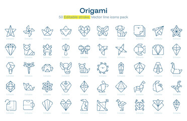 Origami line icon pack. Origami Stroke icon set. Editable Stroke icon