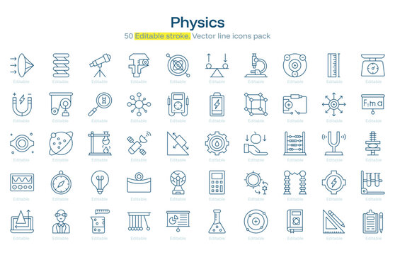 Physics line icon pack. Physics Stroke icon set. Editable Stroke icon