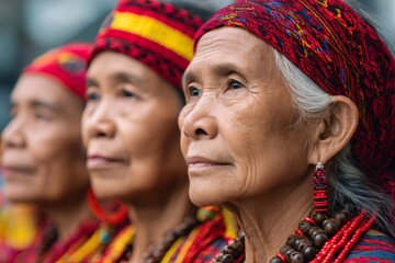 Indigenous filipino women wearing traditional clothing and accessories