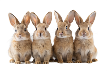 Four Adorable Baby Bunnies Sitting Together on Transparent Background