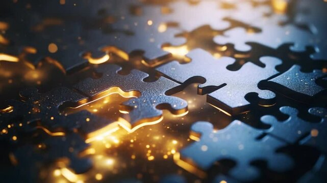 Abstract puzzle concept background with golden light, symbol of strategy and solution concept and