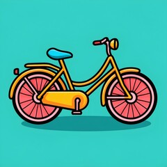 Artistic bicycle artwork with vivid wheels and frame, creating a cheerful contrast with the soft, minimal blue background.