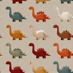 Colorful Dinosaur Patterns on Neutral Background for Kids' Decor