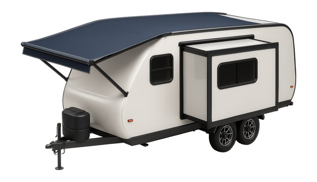 Tandem axle travel trailer with slide-out section and awning