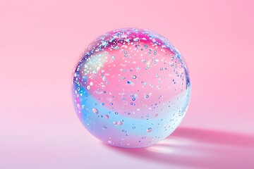 Colorful Water Bubble with Air Bubbles on Soft Pink Background