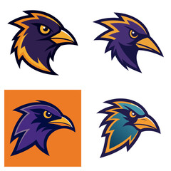 Fototapeta premium Collection of four stylized bird head logos with sharp features and vibrant color schemes present here