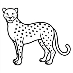 Fototapeta premium Outlined Drawing of a Standing Cheetah with Detailed Spots and Design