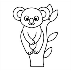 Cute Koala Sitting on Tree for Coloring Pages and Activities