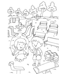 Cute cartoon hand drawn vector playground.