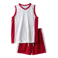 Active child basketball sport uniform. red and white jersey with matching short for fun and energetic team practice