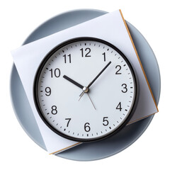 Stressful clock on plate shows time for tax and income reform. concept of deadline for financial change